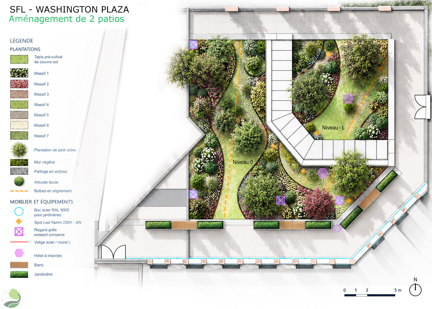 RÉAMÉNAGEMENT PAYSAGER D’UN PATIO EN COCON DE VERDURE Washington- Plaza – Paris (75)