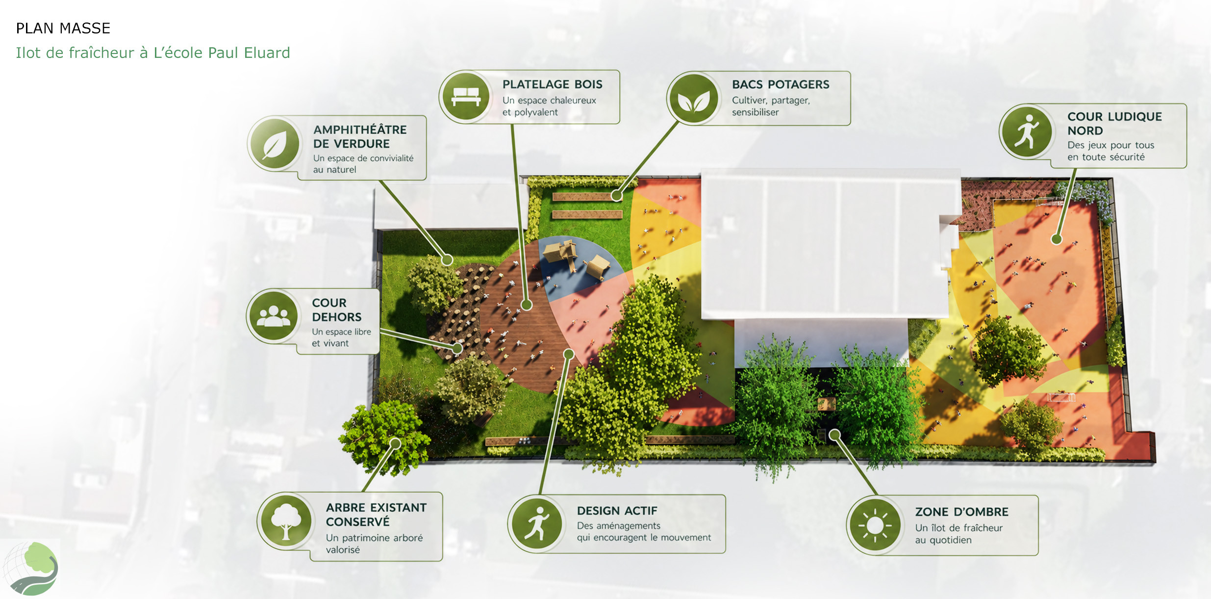 RÉAMÉNAGEMENT ET VÉGÉTALISATION DE LA COUR Oasis PAUL ÉLUARD Les Clayes-Sous-Bois(78)